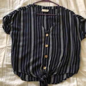 Blue striped flowy shirt